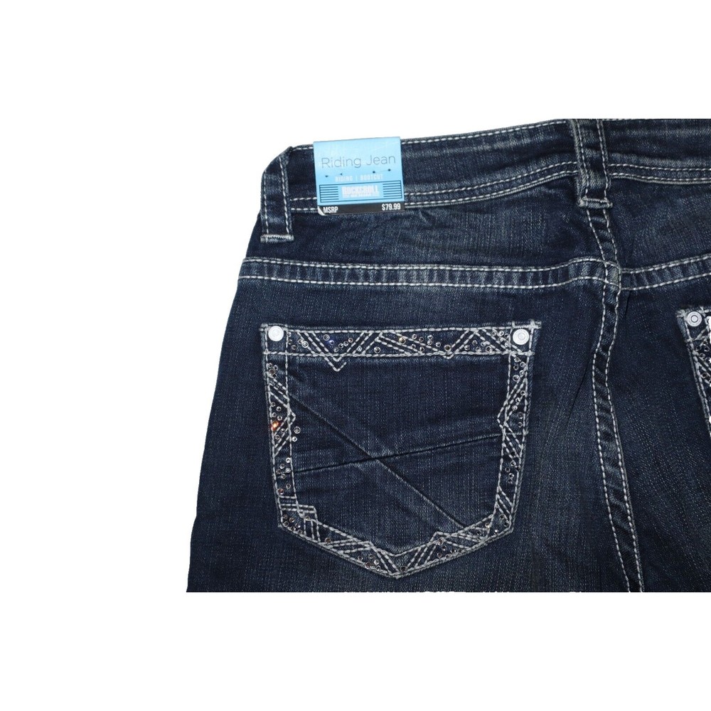 Rock & Roll Cowgirl Ladies Riding Boot Cut Jeans 29x34 Rhinestone Big Stitch